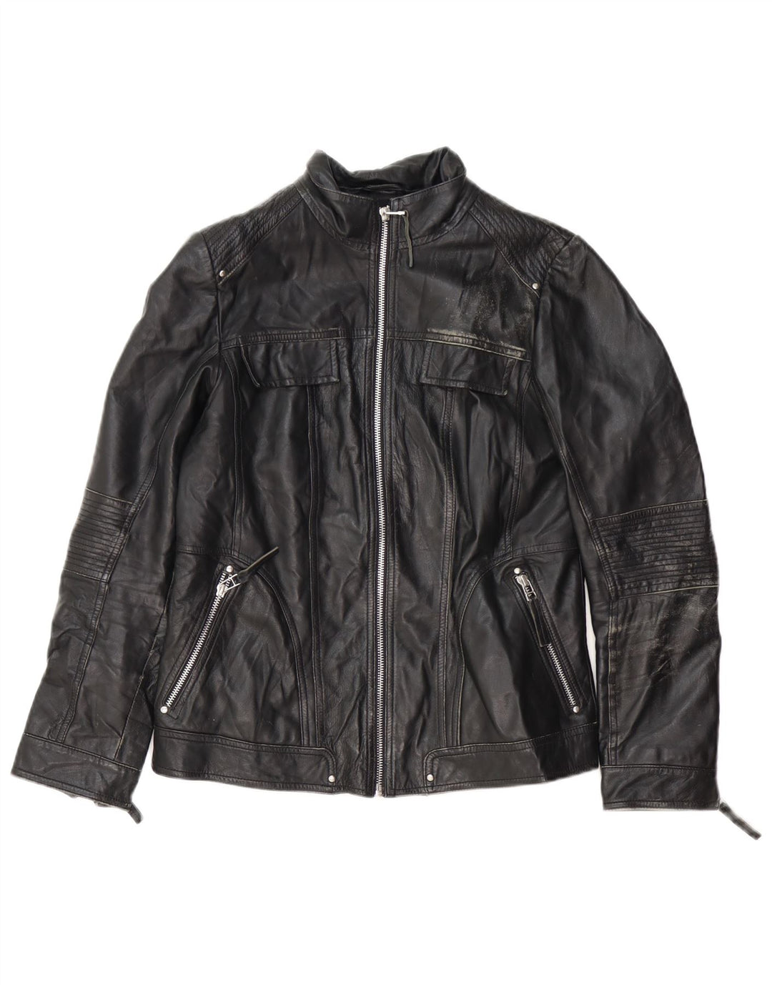 Isaco & Kawa Dame Biker Læderjakke IT 44 Medium Sort Læder