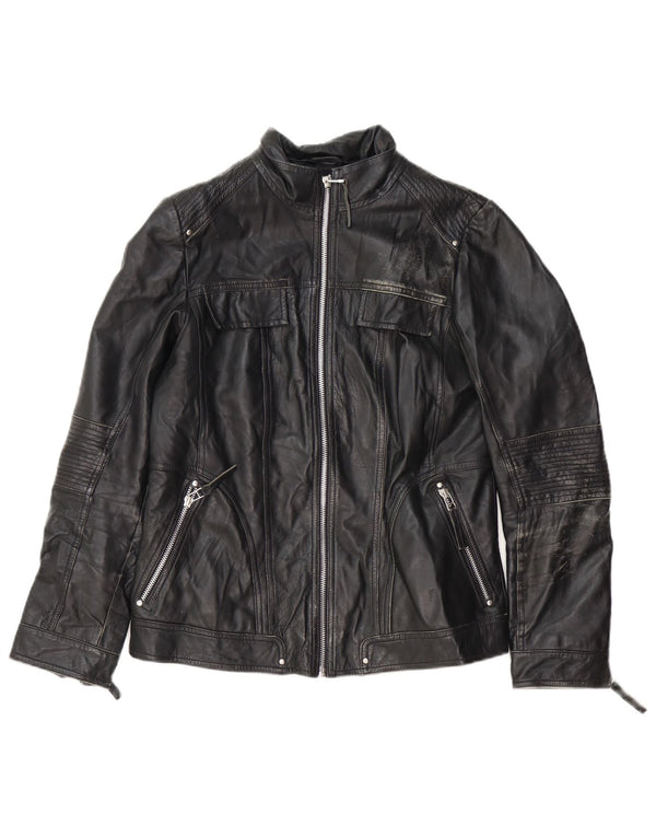 Isaco & Kawa Dame Biker Læderjakke IT 44 Medium Sort Læder