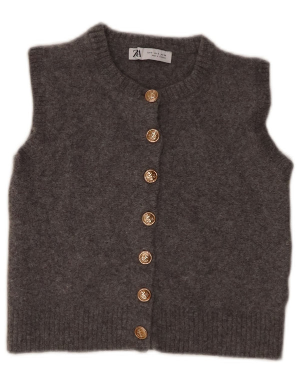 Zara Womens Crop Ærmeløs cardigantrøje UK 8 Lille grå uld