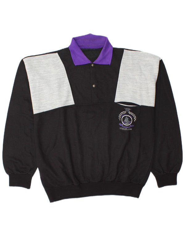 Vintage Polo-hals sweatshirt til mænd Medium Sort Colourblock