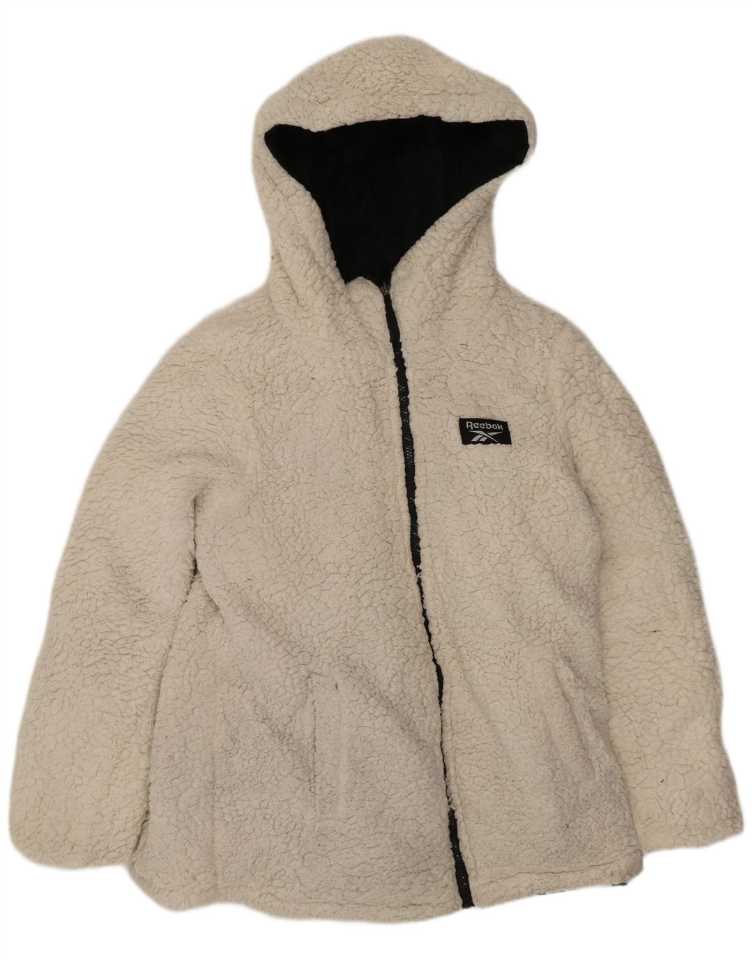 Reebok Dame Hætte Vendbar Polstret Jakke UK 14 Medium Sort Polyester