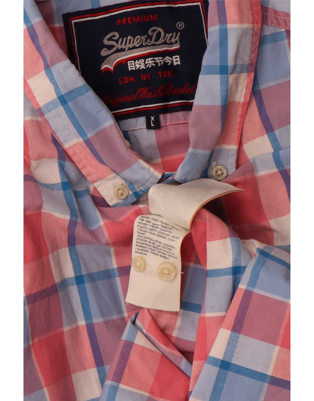 Superdry kortærmet herreskjorte XL Pink ternet bomuld