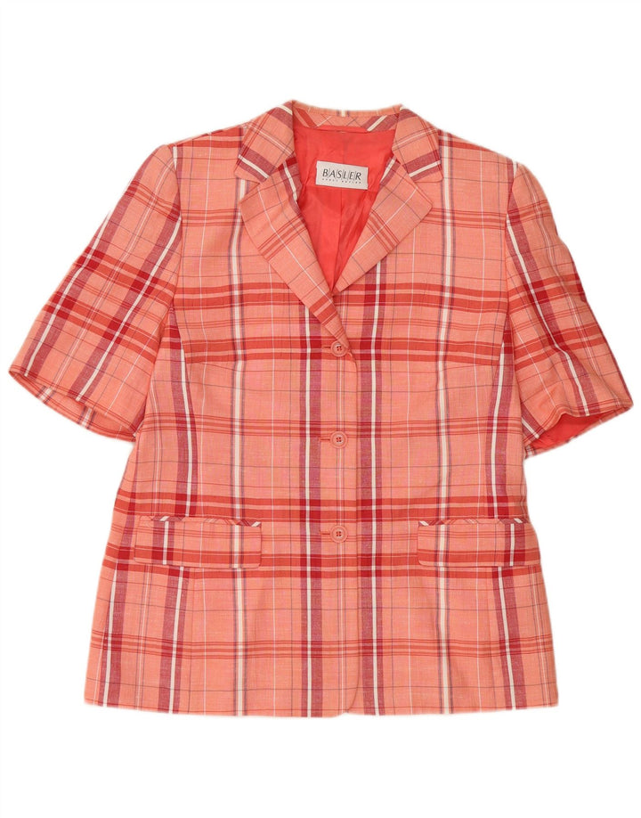 BASLER Dame 3-knaps kortærmet blazerjakke UK 12 Medium Pink Check