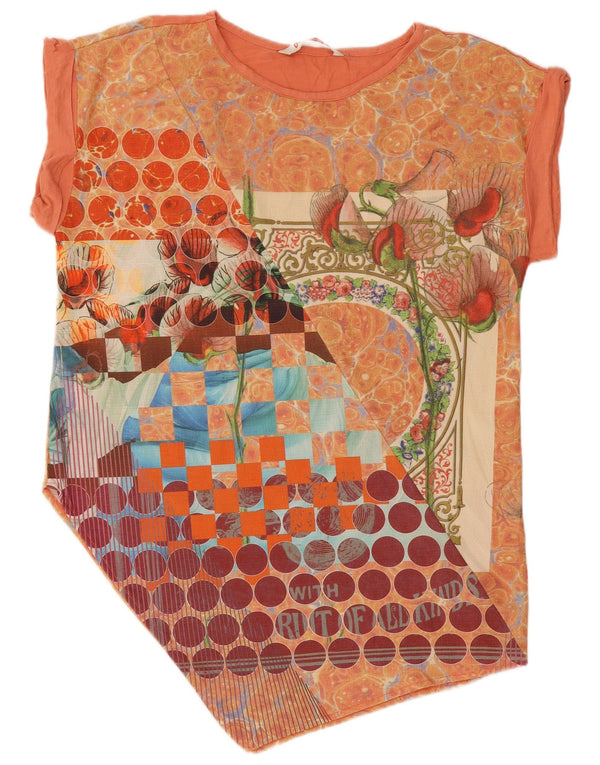 Desigual Dame Abstrakt mønster Asymmetrisk Tunika Top UK 14 Medium Orange