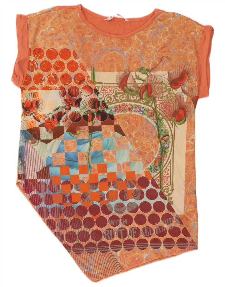 Desigual Dame Abstrakt mønster Asymmetrisk Tunika Top UK 14 Medium Orange