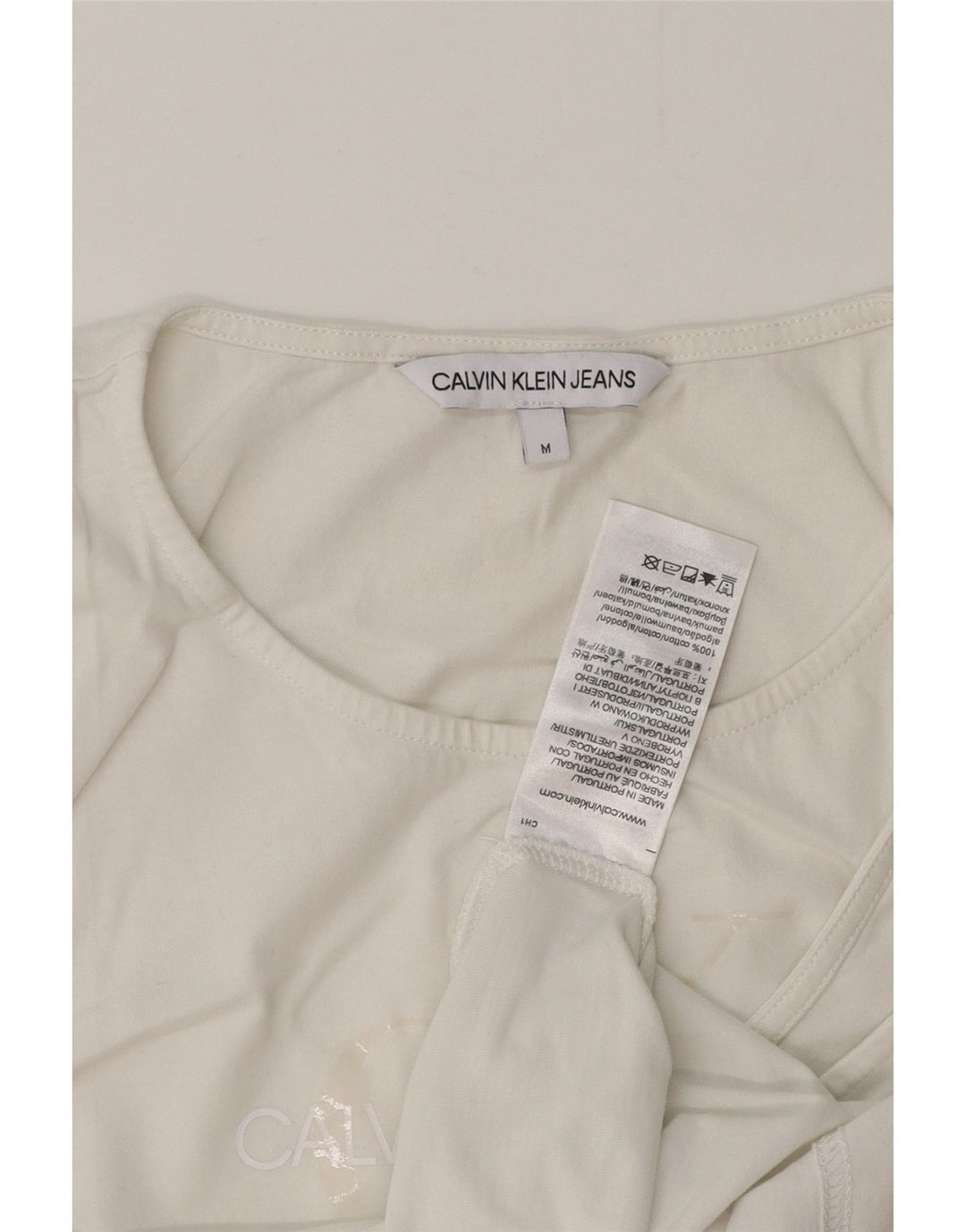 Calvin Klein Jeans Dame Crop Grafisk Vest Top UK 12 Medium White Bomuld