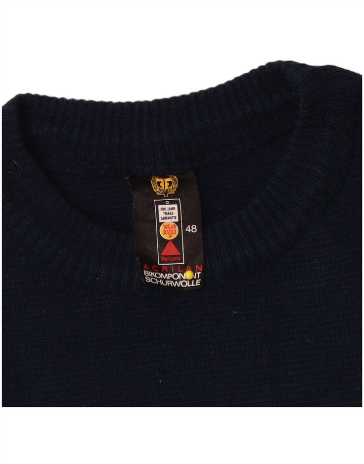 Vintage Herre Crew Neck Jumper Sweater IT 48 Medium Navy Blue Colourblock