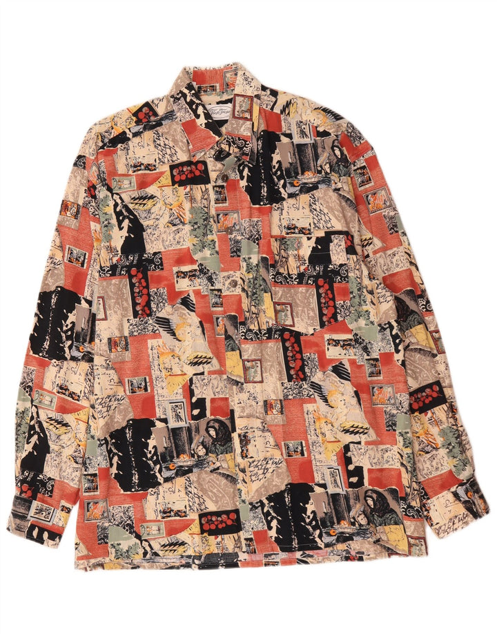 Vintage herre abstrakt mønster skjorte størrelse 38/40 Medium flerfarvet viskose