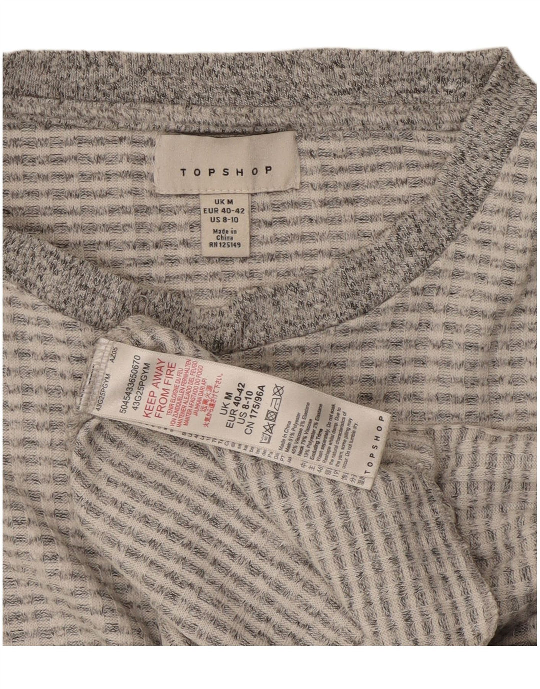 Topshop Dame Crop Top Langærmet UK 14 Medium Grey Polyester