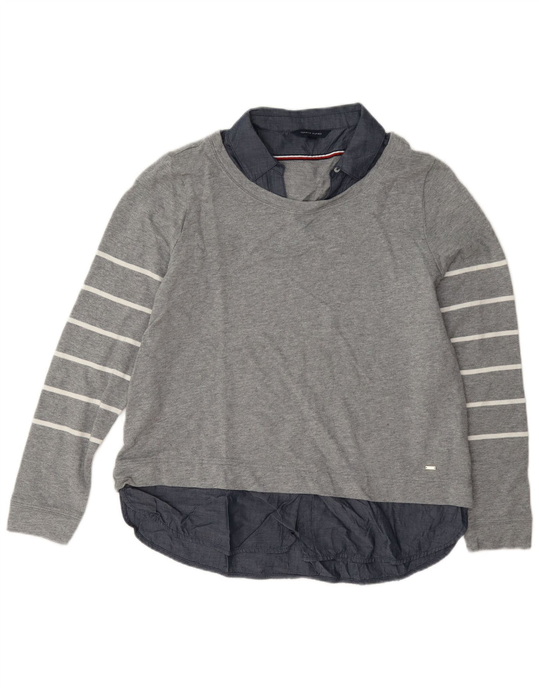 Tommy Hilfiger Dame Sweatshirt Jumper UK 14 Mellem grå stribet bomuld
