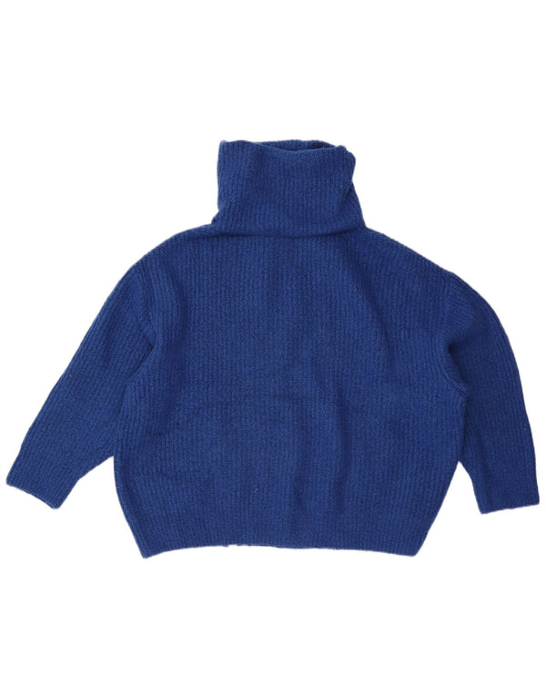 Zara Dame Oversized Roll Neck Jumper Sweater UK 10 Small Blue Acryl