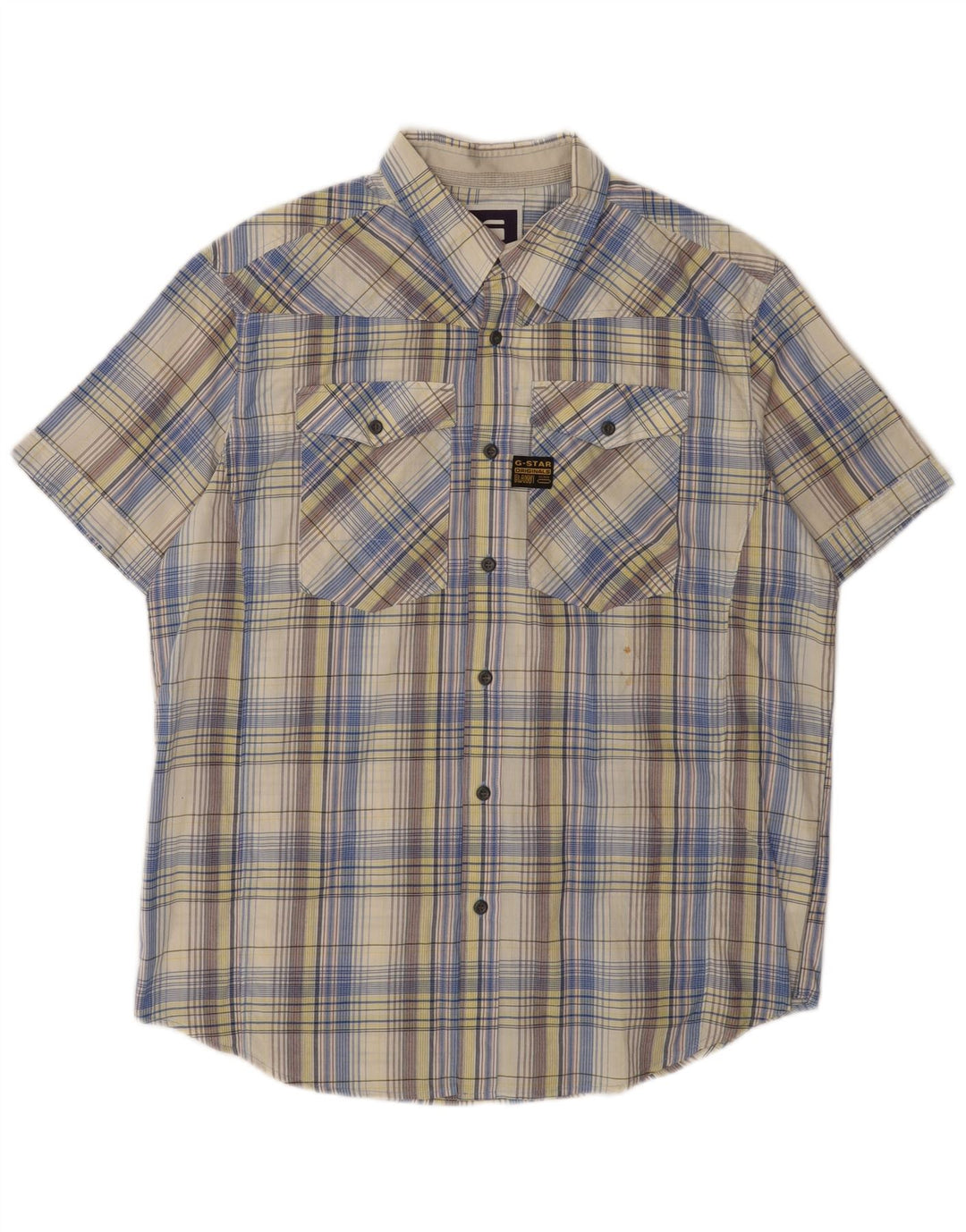 G-Star Herre grafisk kortærmet skjorte XL flerfarvet plaid bomuld