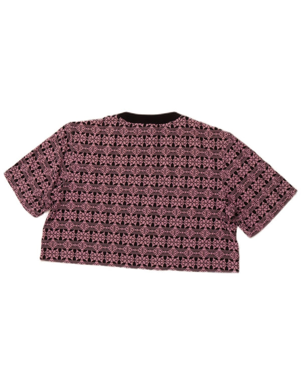 ADIDAS Kvinders Oversized Crop Grafisk T-Shirt Top UK 6 XS Lilla Bomuld