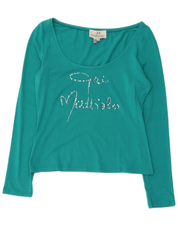 Gai Mattiolo Dame Crop Grafisk Top Langærmet IT 48 XL Turkis Viscose
