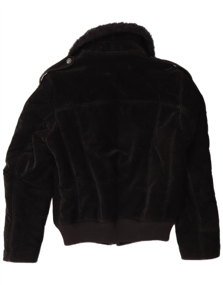 VINTAGE Sherpa-jakke til kvinder UK 12 Medium Black Viscose