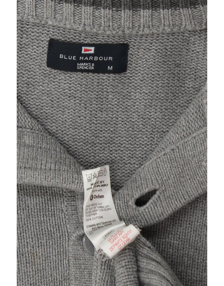 Marks & Spencer Herre Blue Harbor Button Neck Jumper Sweater Medium Grey
