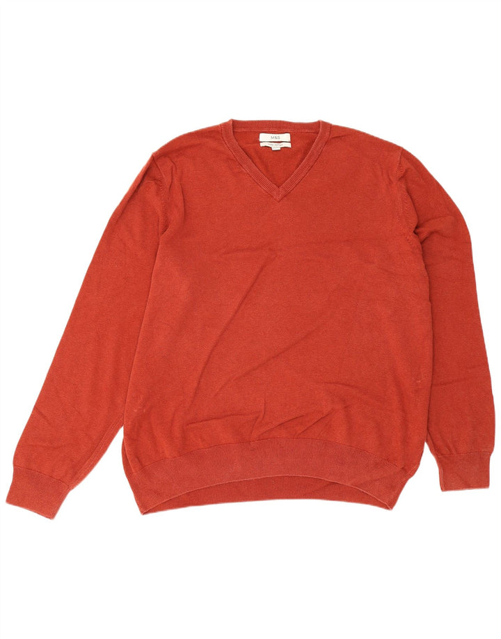 Marks & Spencer Herre V-hals sweater 2XL rødbrun bomuld