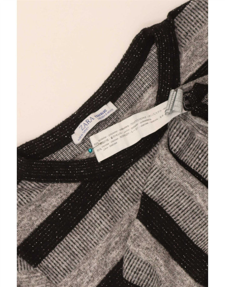 Zara Dame Trafaluc Crop Top Langærmet UK 8 Lille grå stribet polyester