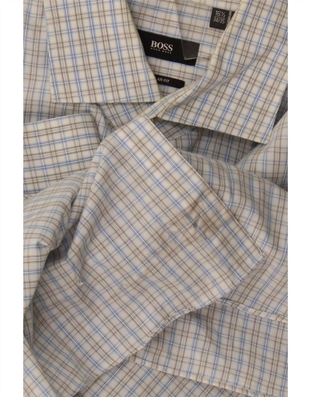 Hugo Boss Herre Regular Fit skjorte størrelse 16 1/2 Large Blue Gingham Cotton