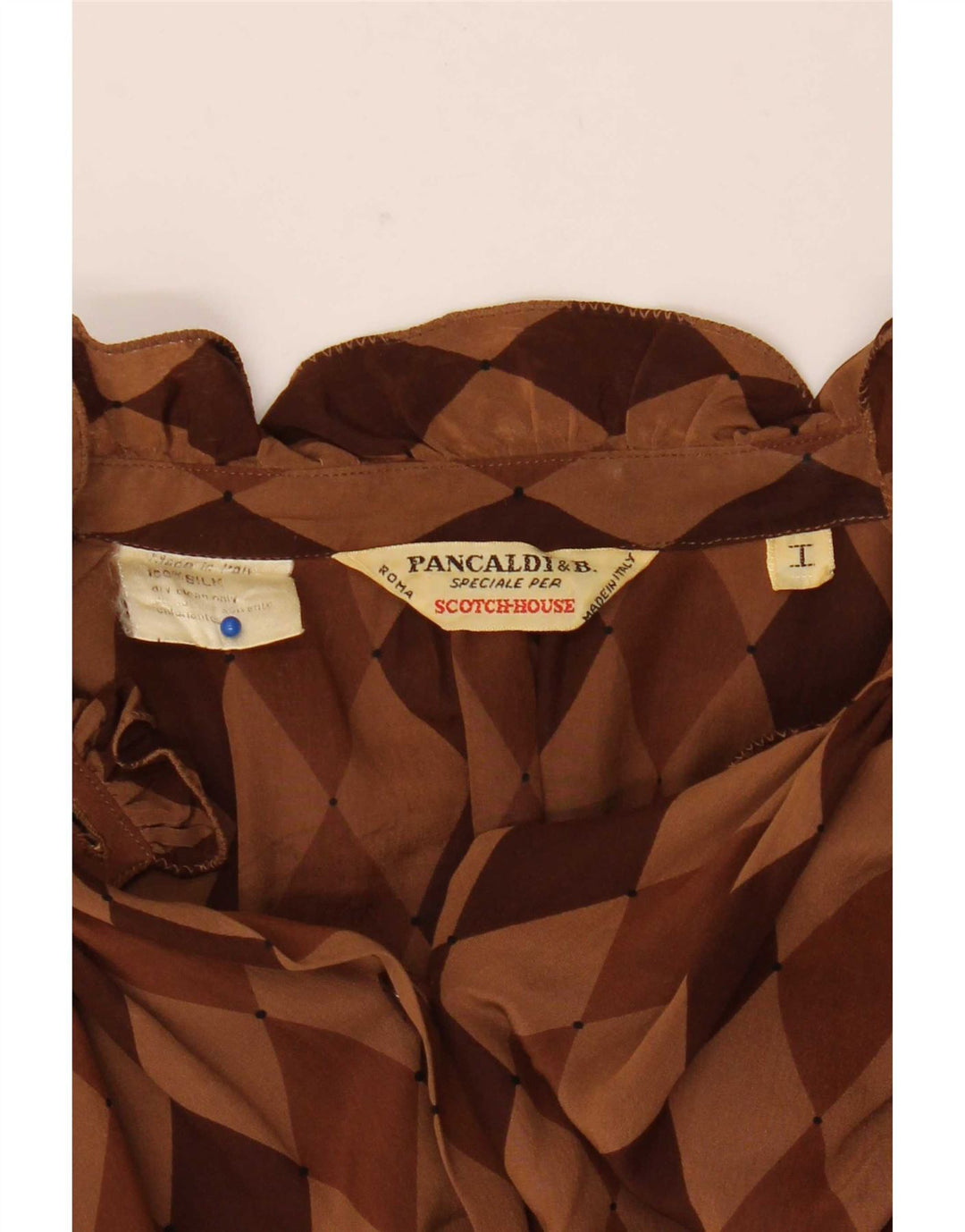 Pancaldi & B Dameskjortebluse UK 12 Medium Brown Argyle/Diamond Silke