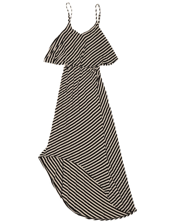 Mossimo Dame Ærmeløs Maxi Asymmetrisk Kjole UK 8 Lille Sort Stribet