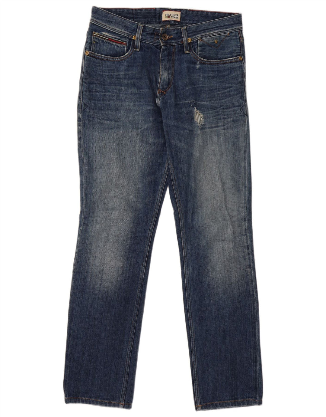 TOMMY HILFIGER Distressed Straight jeans til mænd W30 L32 blå bomuld