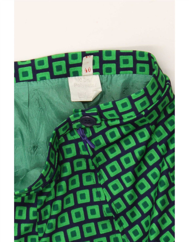 Vintage dame A-line nederdel EU 40 Medium W28 Grøn geometrisk polyester
