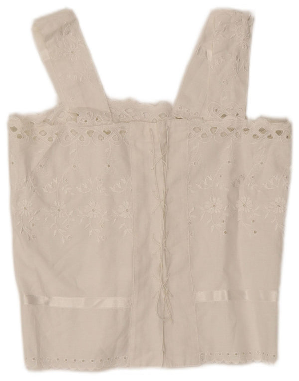 Vintage Womens Crop Cami Top UK 12 Medium White Floral