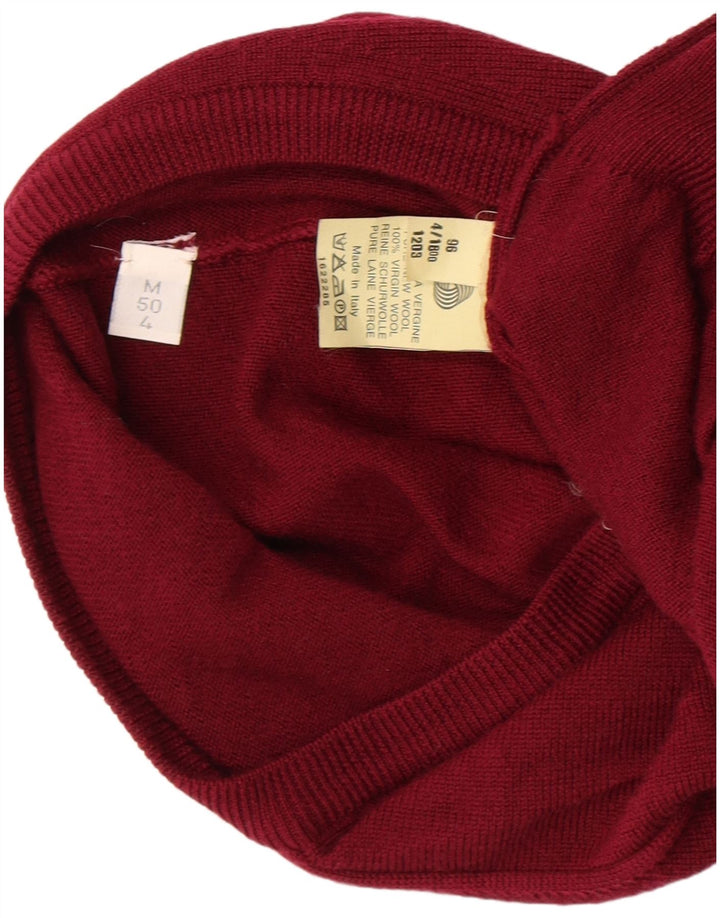 VINTAGE Herre V-hals sweater IT 50 Medium Maroon Virgin Wool