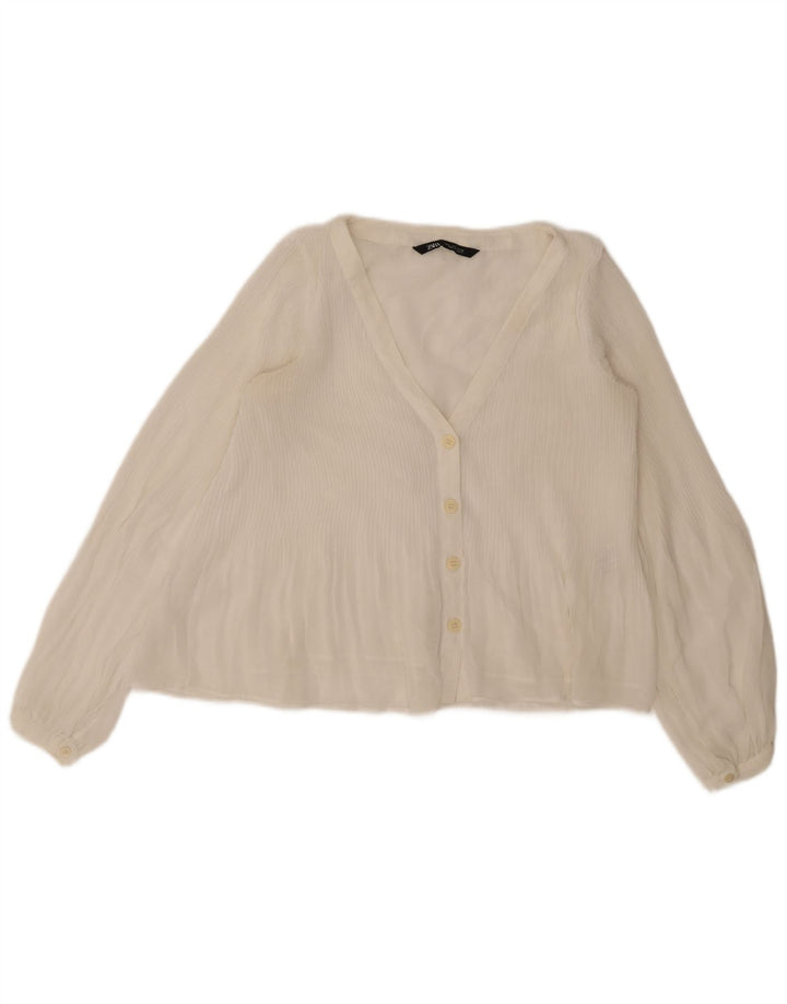Zara skjortebluse til kvinder UK 10 Lille hvid polyester