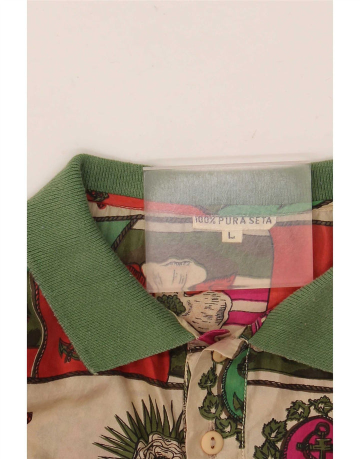 Vintage herre abstrakt mønster pullover skjorte stor flerfarvet