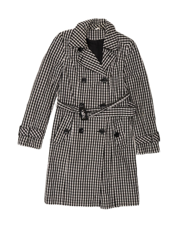 Laura Ashley Womens Trench Coat UK 10 Small Navy Blue Gingham Polychlorid