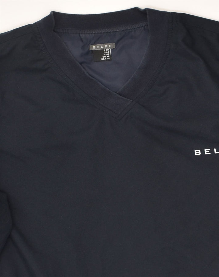 BELFE Womens Pullover Tracksuit Top Jacket UK 16 Large Navy Blue Polyamide | Vintage Belfe | Thrift | Second-Hand Belfe | Used Clothing | Messina Hembry 