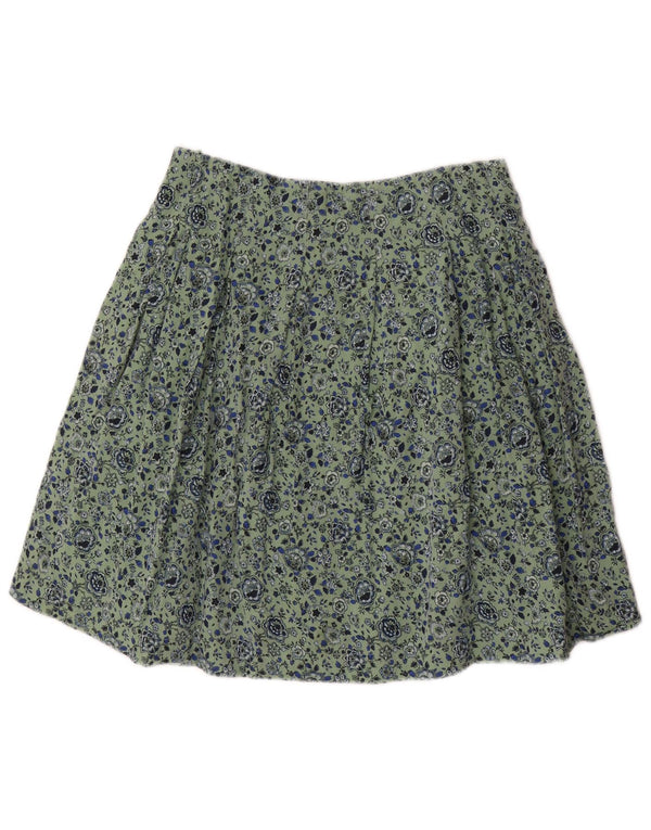 Fedt ansigt Kvinder plisseret nederdel UK 8 Small W28 Green Floral Viscose