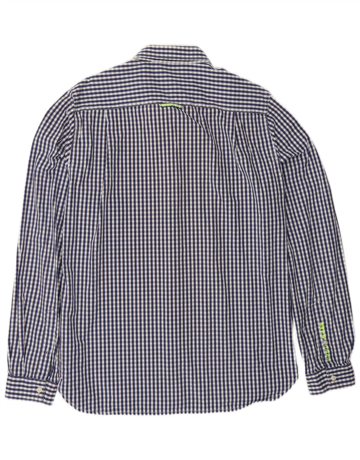SUPERDRY Herreskjorte Large Navy Blue Gingham Cotton
