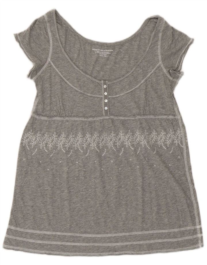 BENETTON Dame bluse Top UK 10 Small Grey Floral