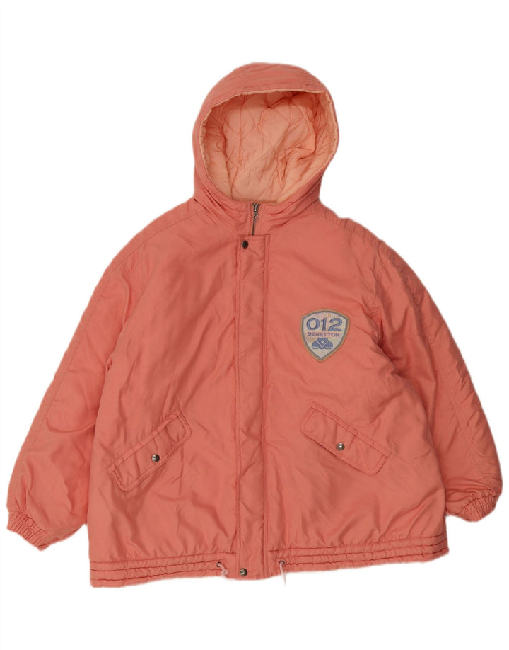 Benetton Dame Hætte Polstret Jakke UK 18 XL Pink Polyester