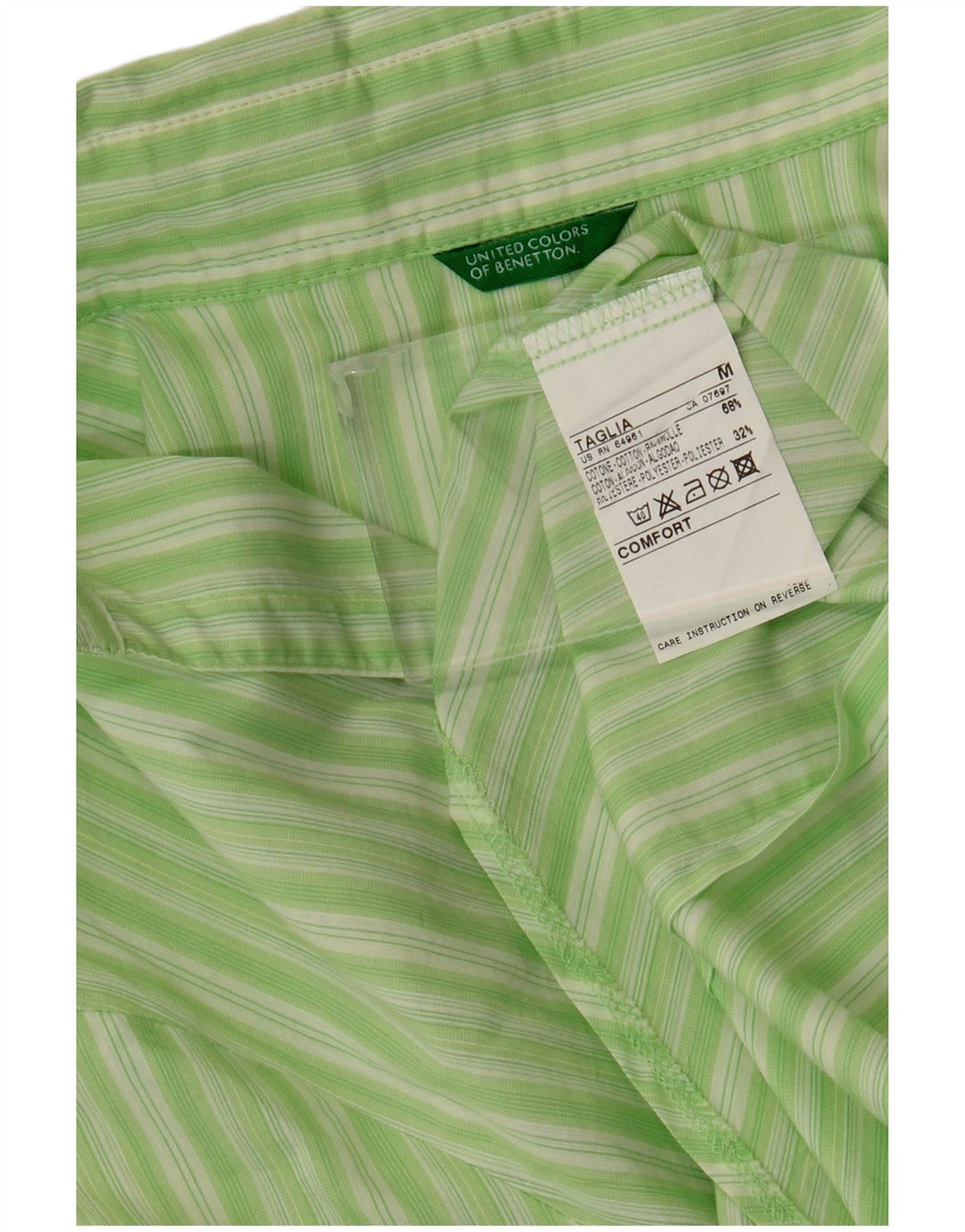BENETTON Dameskjorte UK 12 Mellemgrøn stribet bomuld