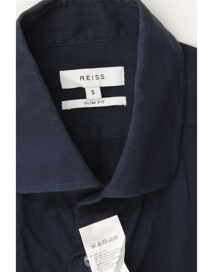 REISS Slim Fit-skjorte til mænd, lille marineblå bomuld