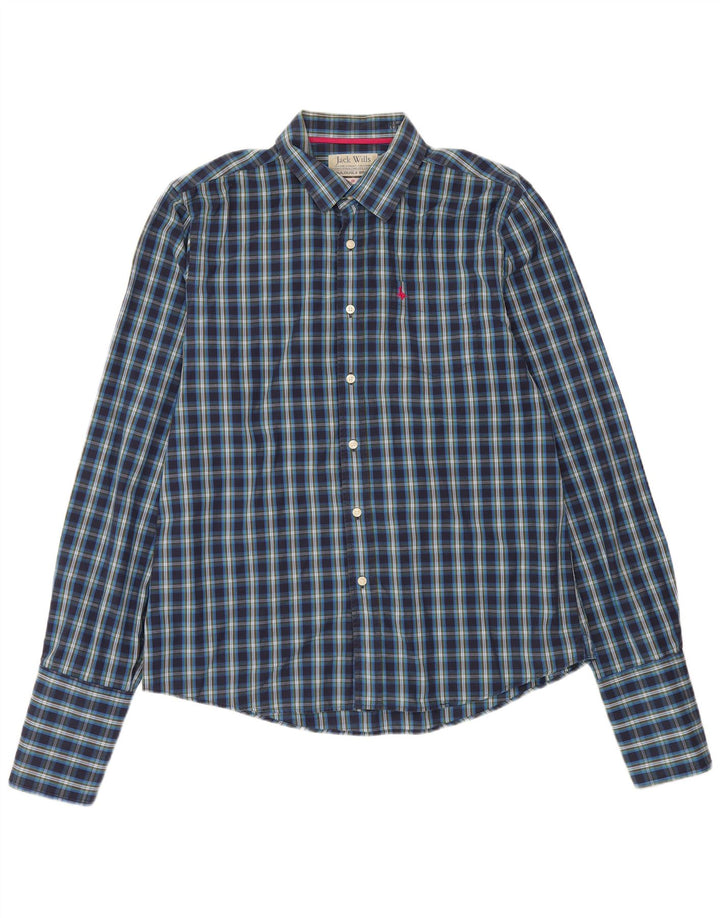 JACK WILLS Mens Formal Shirt Large Blue Check Cotton