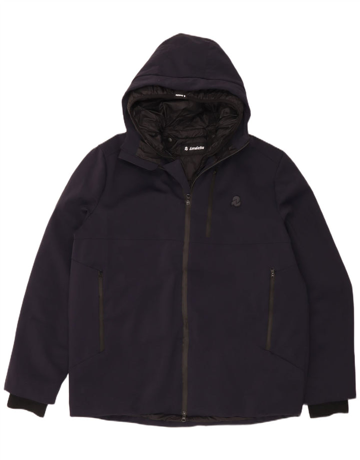 Invicta Herre Hooded Windbreaker Jacket UK 48 4XL Navy Blue Polyamide