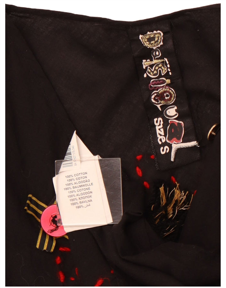 DESIGUAL Dame grafisk langærmet bluse Top UK 10 Lille sort bomuld