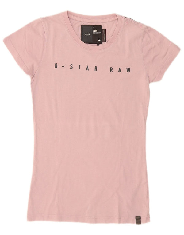 G-Star Dame Grafisk T-Shirt Top UK 8 Small Pink Cotton