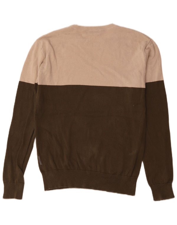 French Connection Herre Crew Neck Jumper Sweater Small Khaki Colourblock