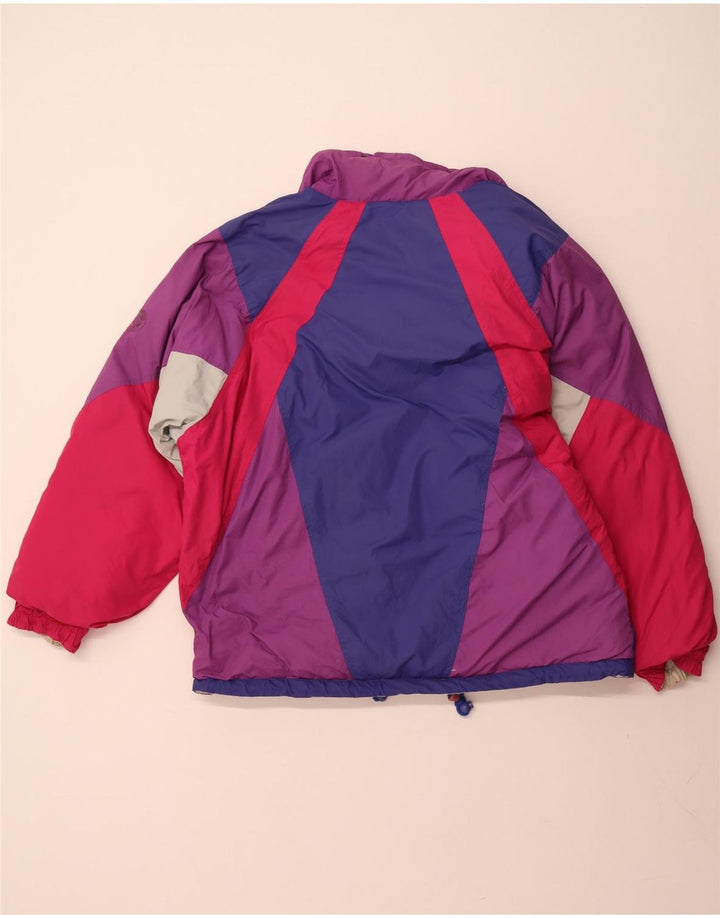 VINTAGE Vendbar jakke med hætte til kvinder, stor beige colourblock polyester