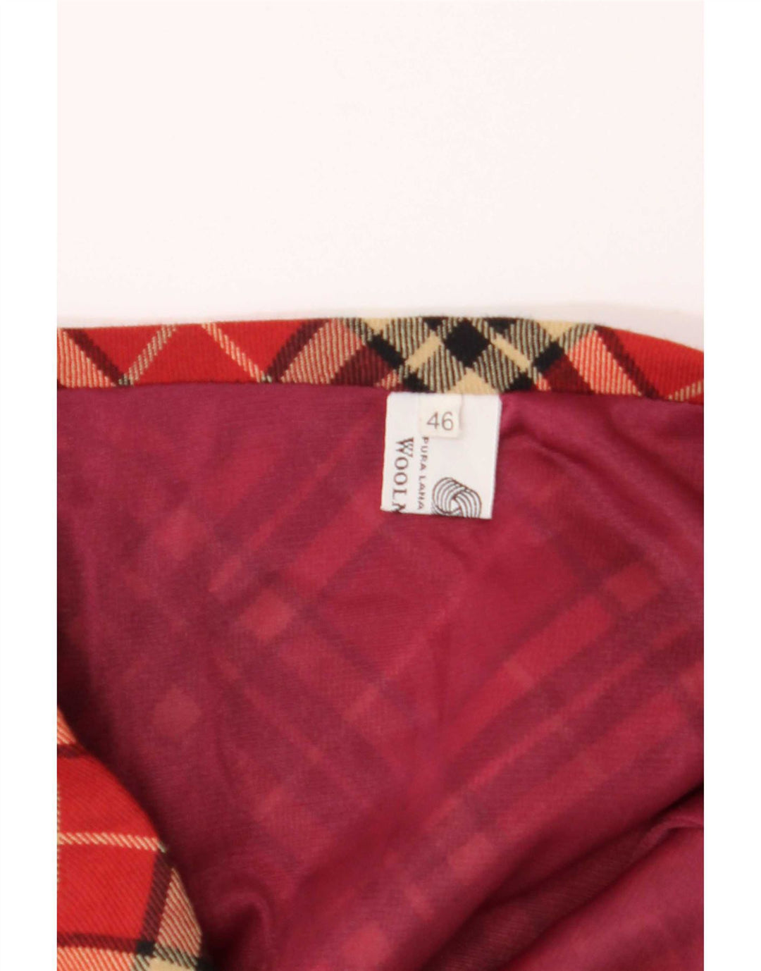 Vintage Dame Midi Nederdel IT 46 Large W32 Rød Plaid Virgin Wool