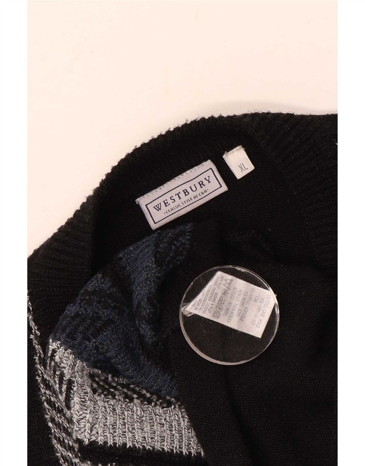 WESTBURY Herre V-hals sweater XL Sort geometrisk uld