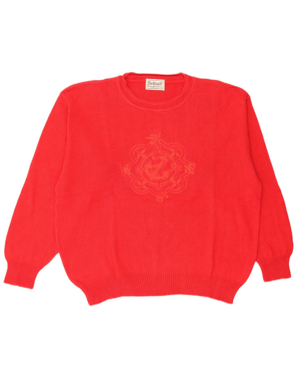 Setball Herre Grafisk Loose Fit Crew Neck Jumper Sweater IT 48 Small Red