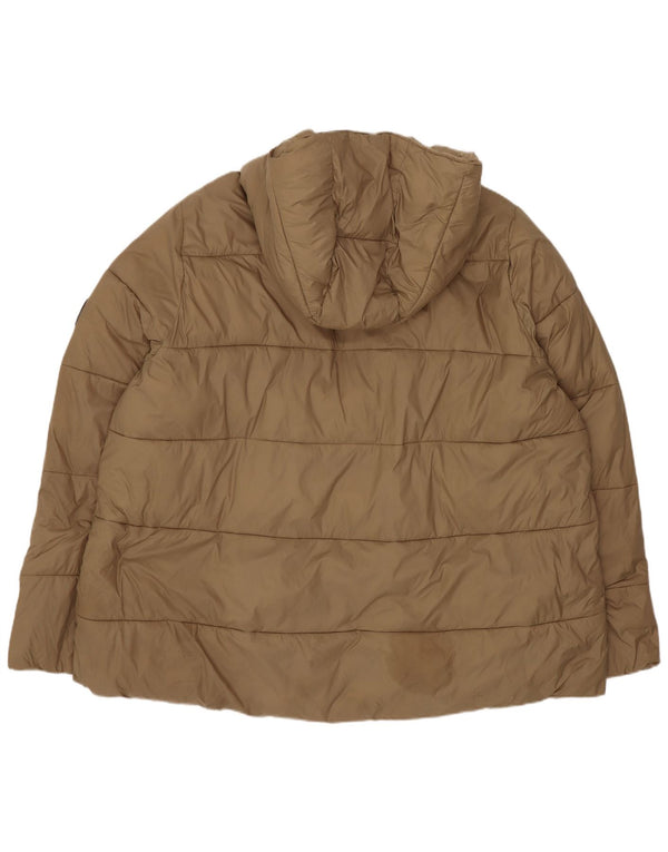 Zara Dame Hætte Polstret Jakke UK 20 2XL Beige Polyester