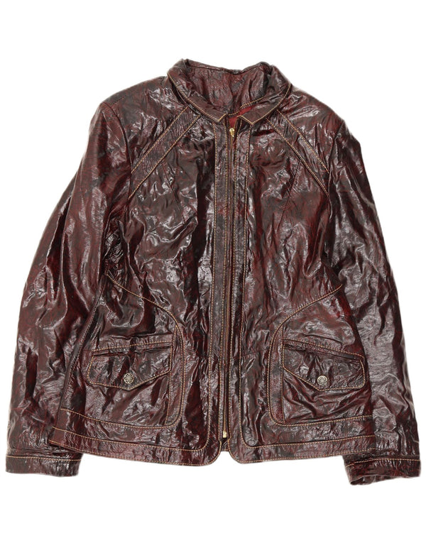 Vintage kvinde imiteret læder bomberjakke UK 24 4XL Burgundy